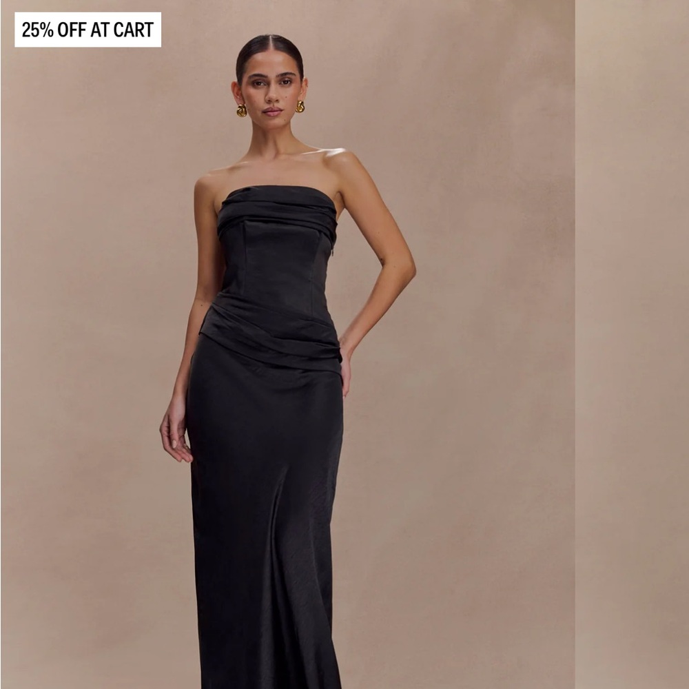 Meshki Jasmine Strapless Satin Maxi Dress Black
